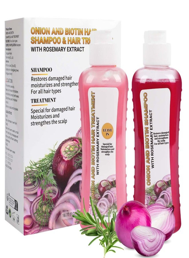 TIMLIFE Onion And Biotin Hair Treatment 2 * 8.38 fl Oz, Onion Biotin and Rosemary Shampoo and Treatment Set, Silicone Free Shampoo and Treatment for All Hair Types Conditioner Hair Care - Image 1